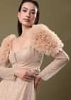 Dusty Peach Embroidered Ruffle Sleeve Gown Kalki