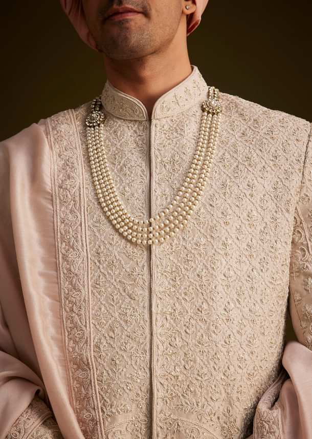 Dusty Pink Embroidered Sherwani Set
