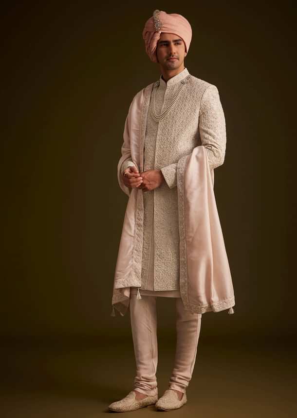 Dusty Pink Embroidered Sherwani Set