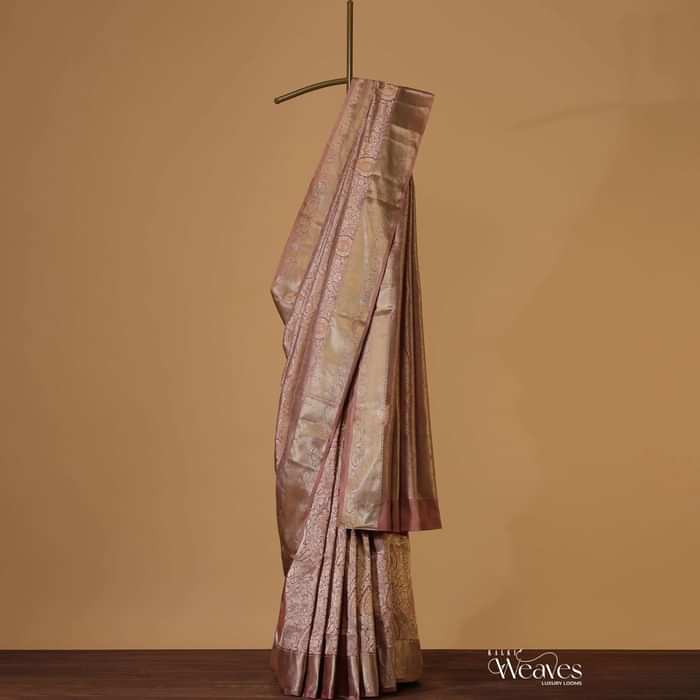 Dusty Pink Kanjivaram Saree In Pure Uppada Silk With Unstitched Blouse