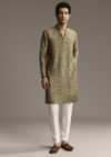 Eathy Brown Silk Designer Kurta For Men With Subtle Floral Vine Print