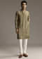 Eathy Brown Silk Designer Kurta For Men With Subtle Floral Vine Print