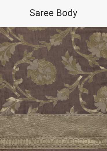 Fog Grey Saree In Tissue Georgette With Banarasi Zari Weave And An Unstitched Blouse