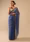 Egyptian Blue Saree In Organza With Lehariya Print And Hand Embroidered Border With Beads And Sequins Work Online - Kalki Fashion