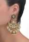 Elegant gold plated jhumkas in crescent pattern with kundan, pearls and beads only on Kalki