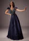 Elegant Navy Crepe Gown With Embroidered Yoke And Sweeping Ghera