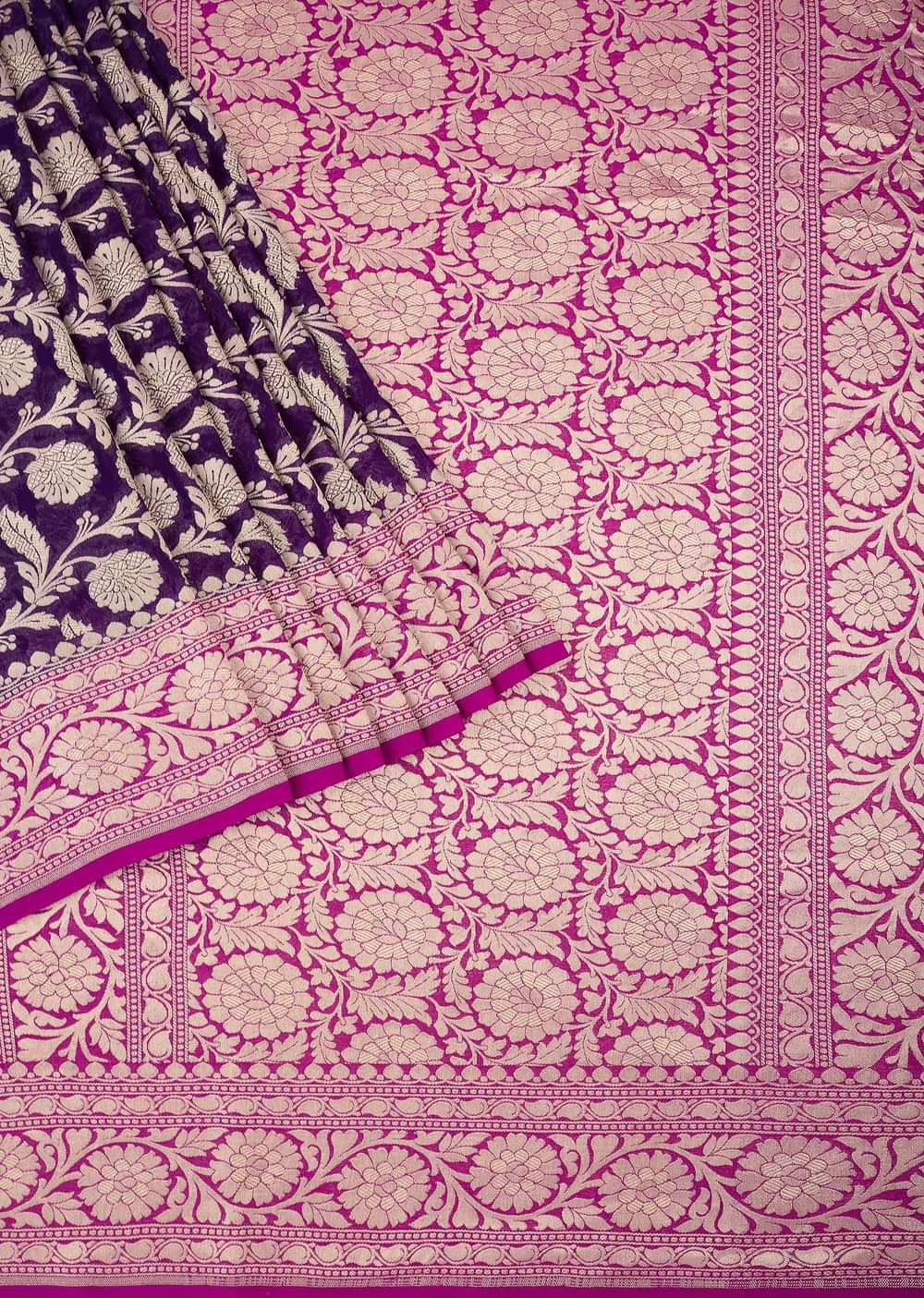 Elegant Banarasi Saree With Floral Zari Jaal Work All Over