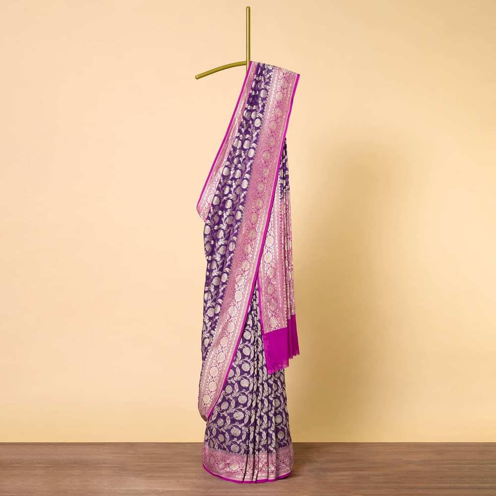 Elegant Banarasi Saree With Floral Zari Jaal Work All Over