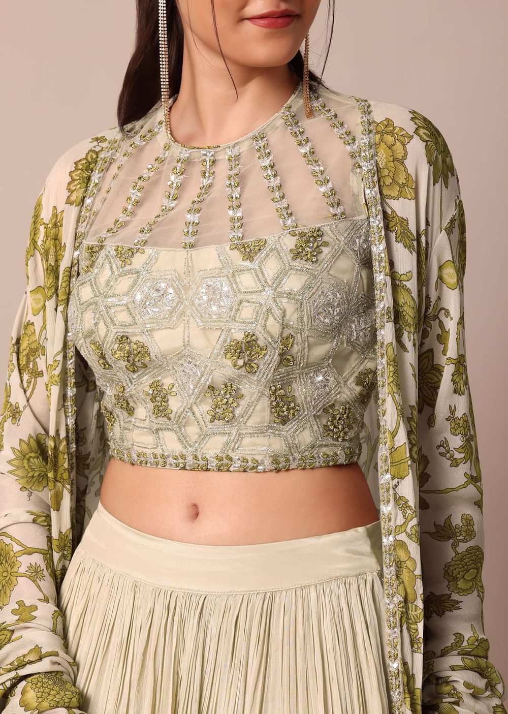Elegant Beige Net Embroidered Bridesmaid Lehenga Set