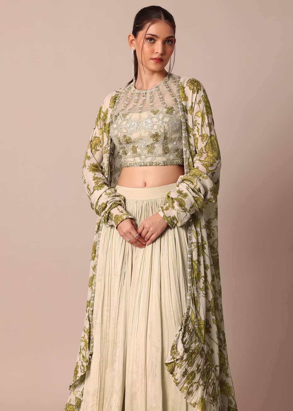 Elegant Beige Net Embroidered Bridesmaid Lehenga Set