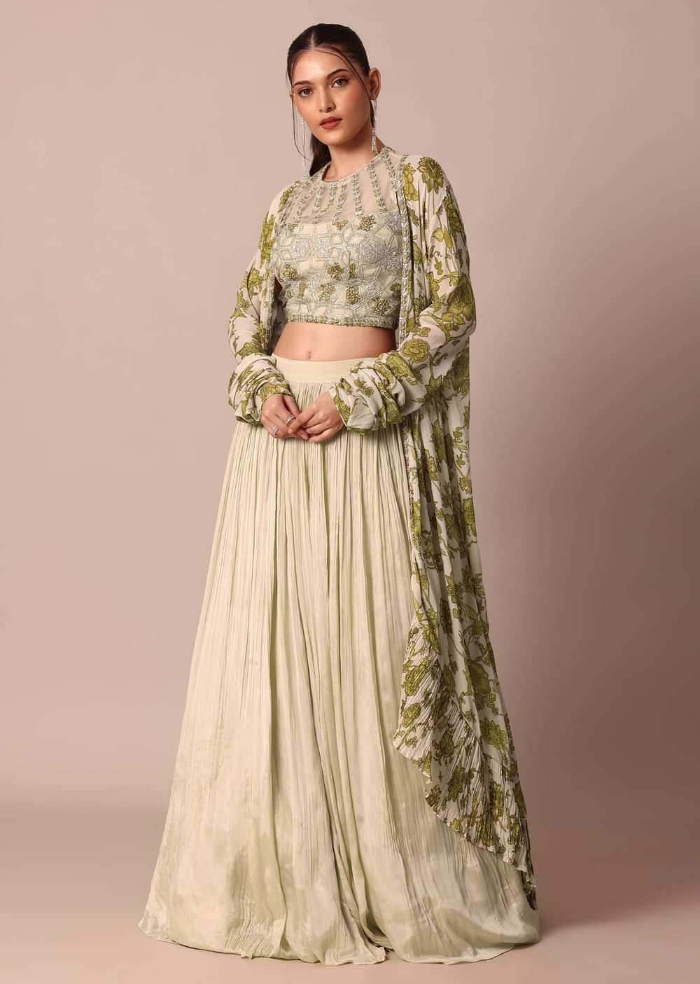 Elegant Beige Net Embroidered Bridesmaid Lehenga Set