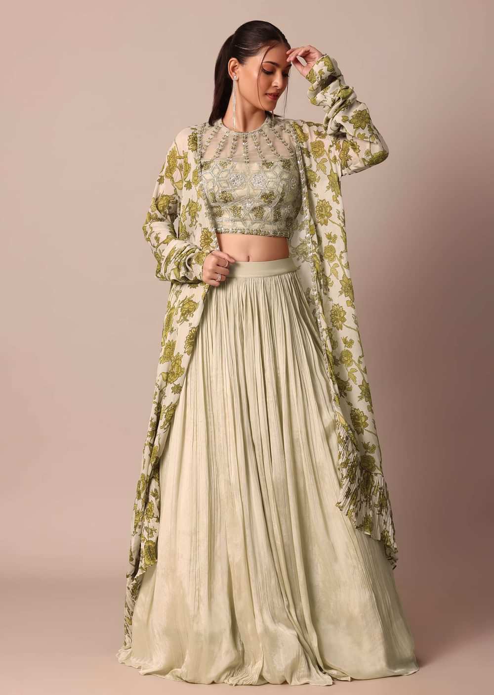 Elegant Beige Net Embroidered Bridesmaid Lehenga Set