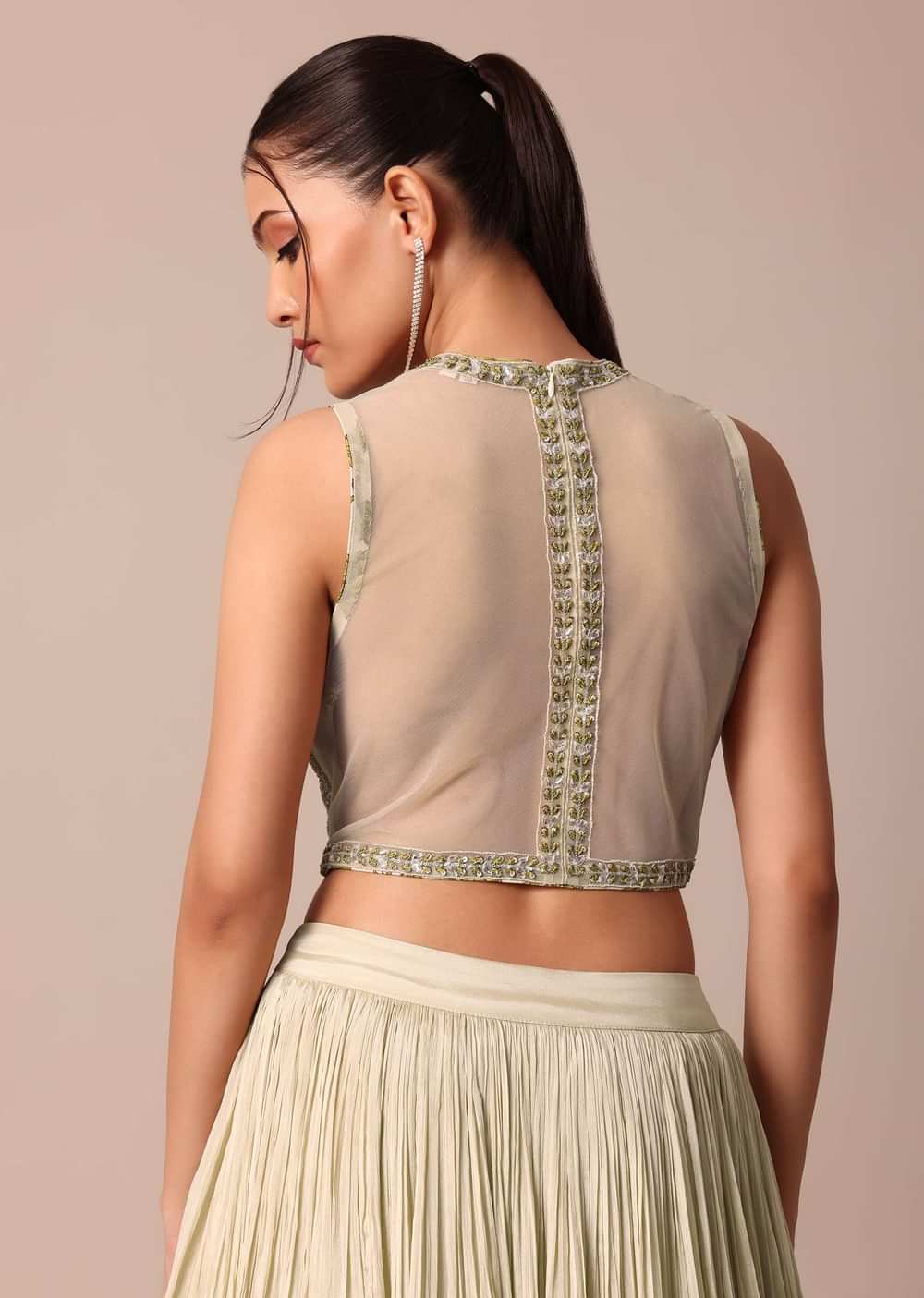 Elegant Beige Net Embroidered Bridesmaid Lehenga Set