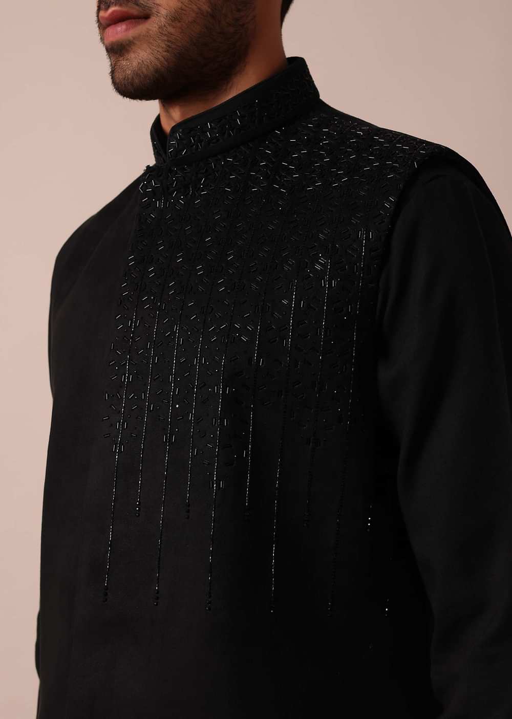 Stylish Black Jacket Kurta Set For Men