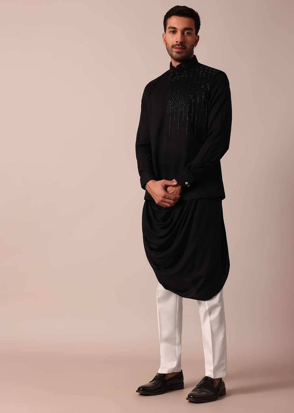 Stylish Black Jacket Kurta Set For Men