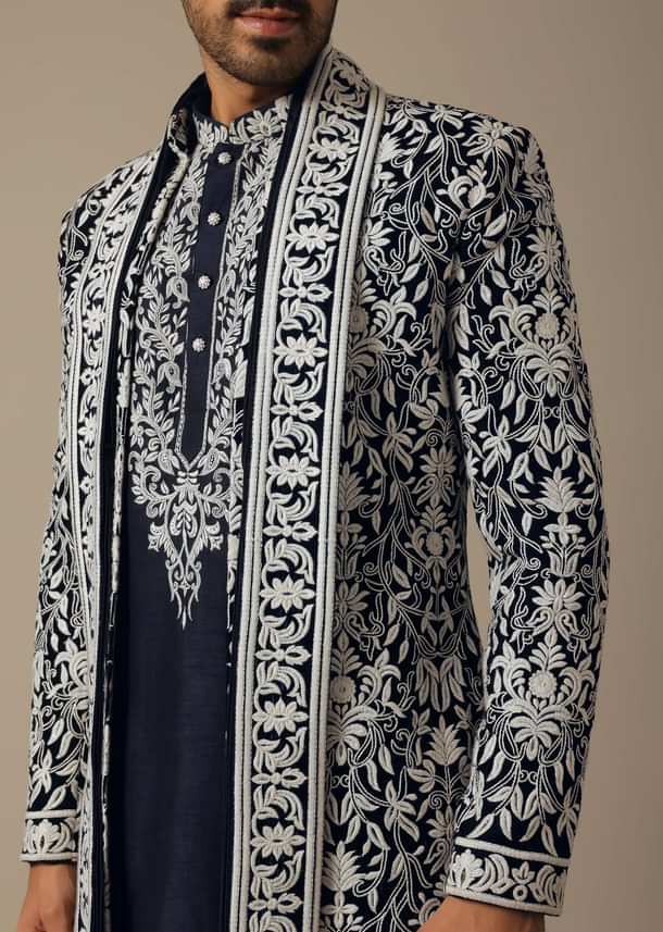 Elegant Blue Groom's Indowestern Ensemble Elegant Blue Groom's Indowestern Ensemble