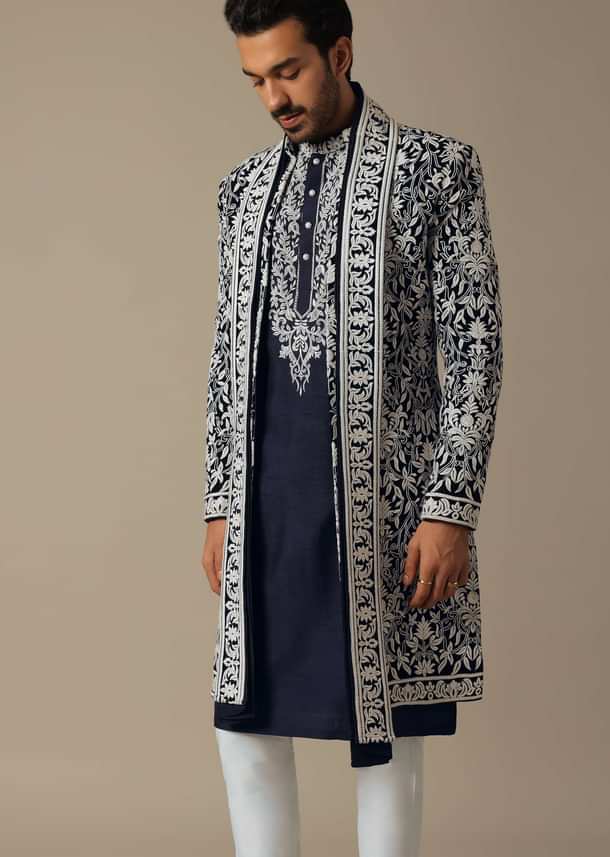 Elegant Blue Groom's Indowestern Ensemble Elegant Blue Groom's Indowestern Ensemble
