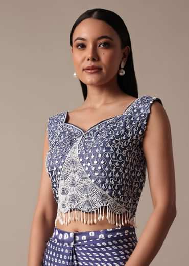 Elegant Blue Ready Pleated Saree With Stitched Blouse