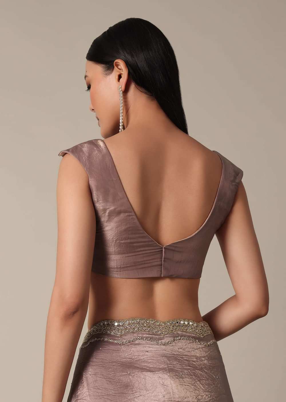 Elegant Brown Saree With Mirror and Stone Work
