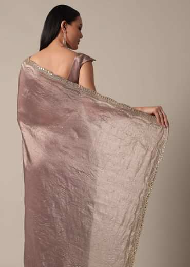 Elegant Brown Saree With Mirror and Stone Work