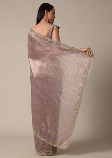 Elegant Brown Saree With Mirror and Stone Work