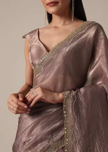 Elegant Brown Saree With Mirror and Stone Work