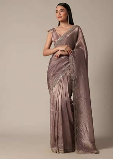Elegant Brown Saree With Mirror and Stone Work