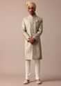Elegant Green Banarasi Silk Sherwani Set