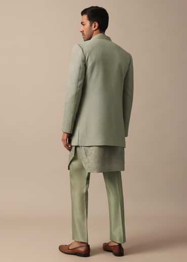 Elegant Green Indowestern Set Featuring Striking Self Work