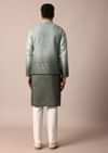 Elegant Green Silk Ombre Jacket Kurta Set For Men