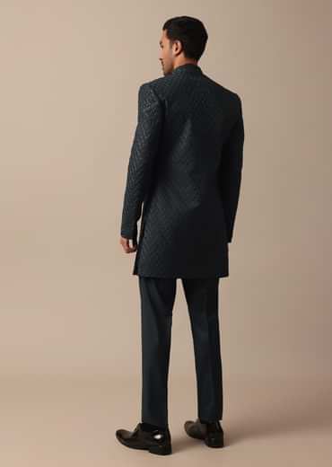Elegant Grey Heavy Embroidered Indowestern For Grooms