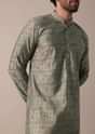 Elegant Grey Jaipur Print Men Kurta Set