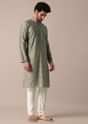 Elegant Grey Jaipur Print Men Kurta Set