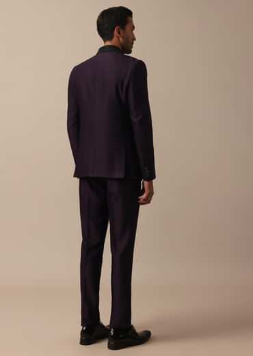 Elegant Intricate Embroidered Tuxedo Set in Purple