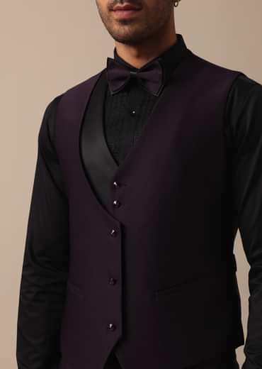 Elegant Intricate Embroidered Tuxedo Set in Purple