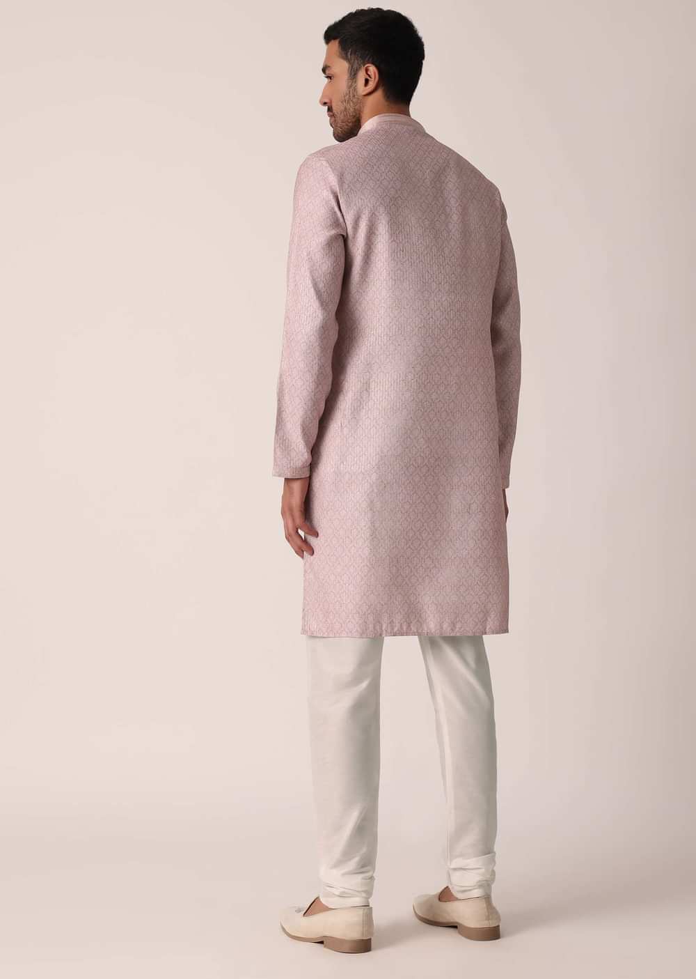 Elegant Peach Silk Kurta Set For Men