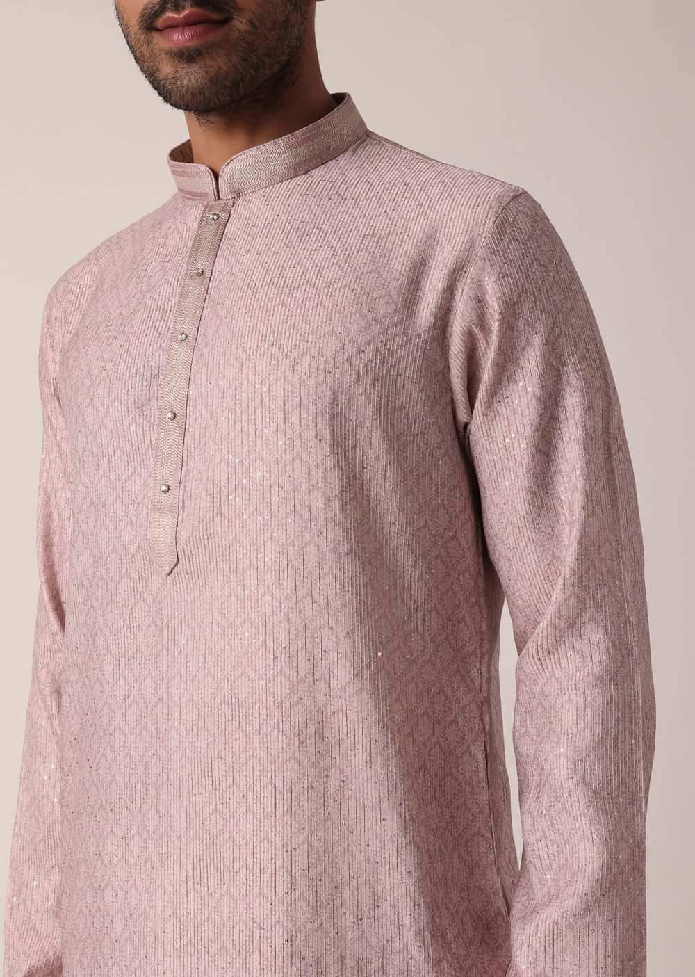Elegant Peach Silk Kurta Set For Men