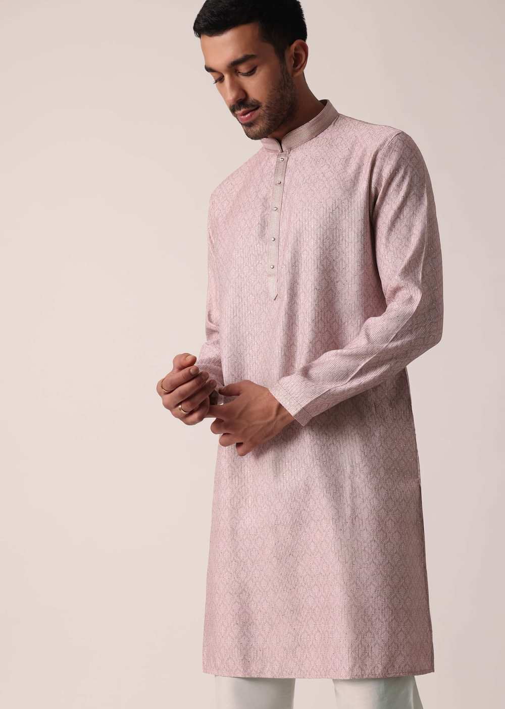 Elegant Peach Silk Kurta Set For Men