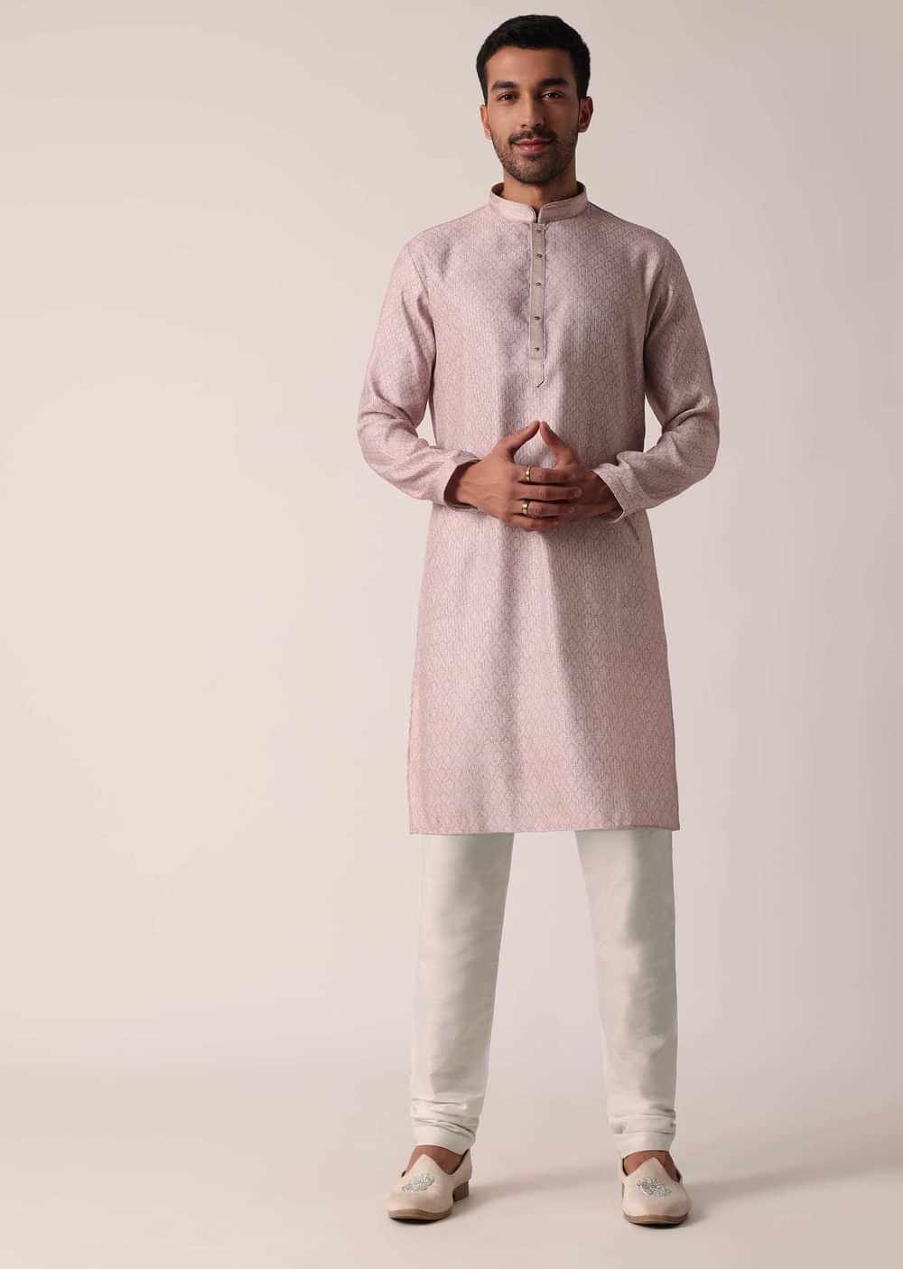 Elegant Peach Silk Kurta Set For Men
