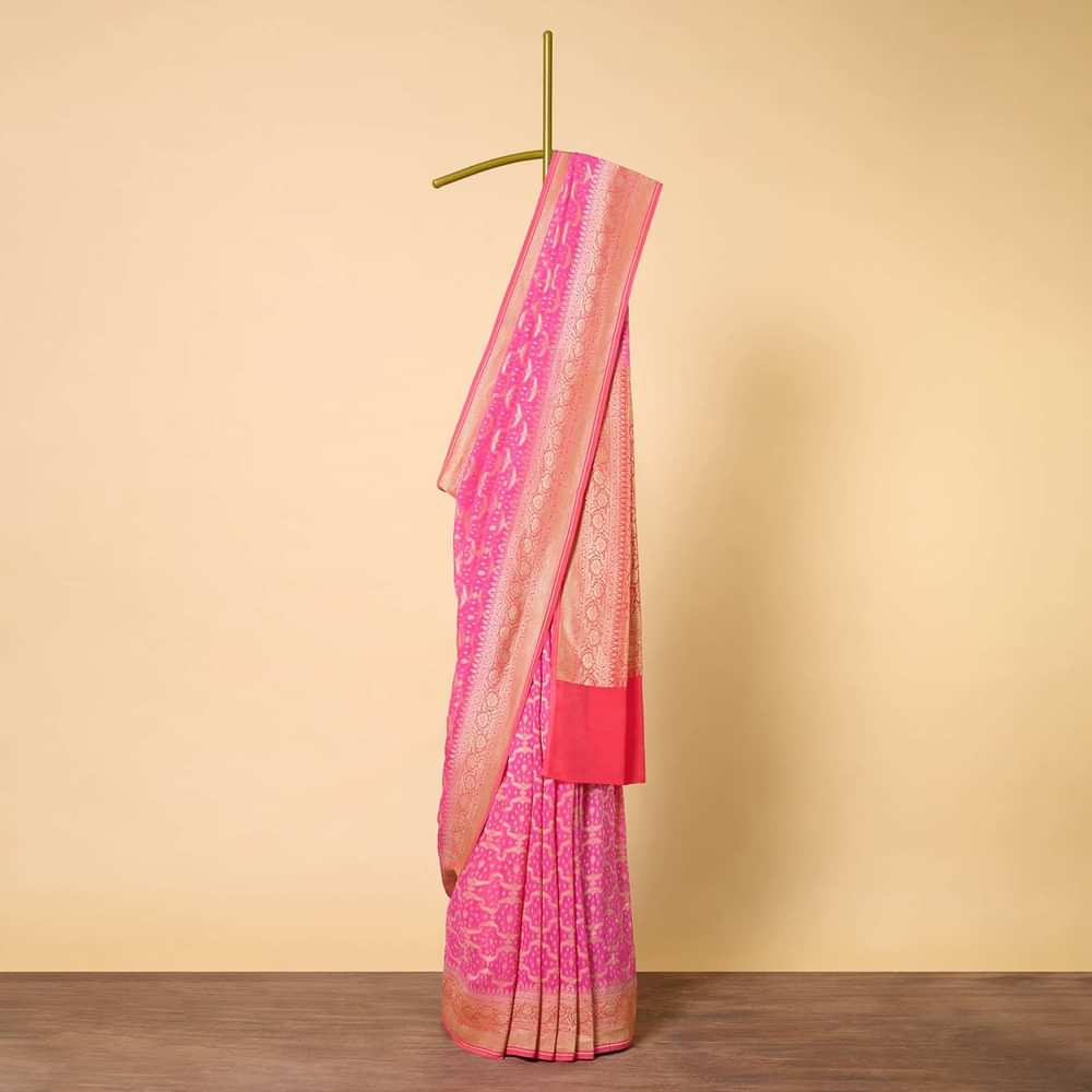 Elegant Pink Banarasi Khaddi Saree For Festive Bliss