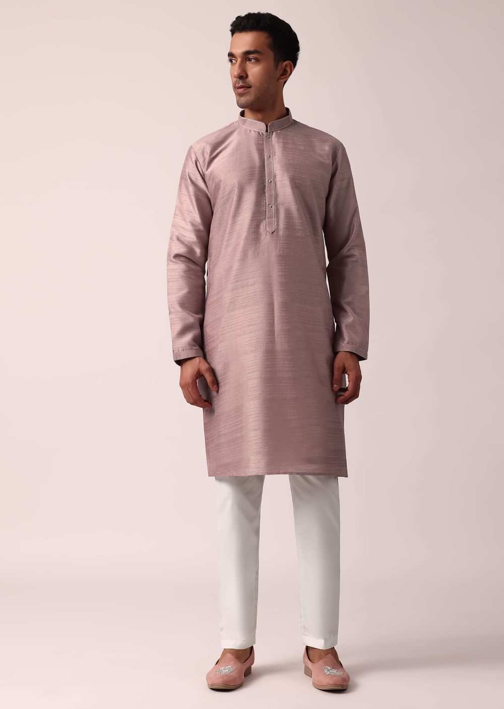 Elegant Pink Cotton Silk Embroidered Jacket Kurta Set