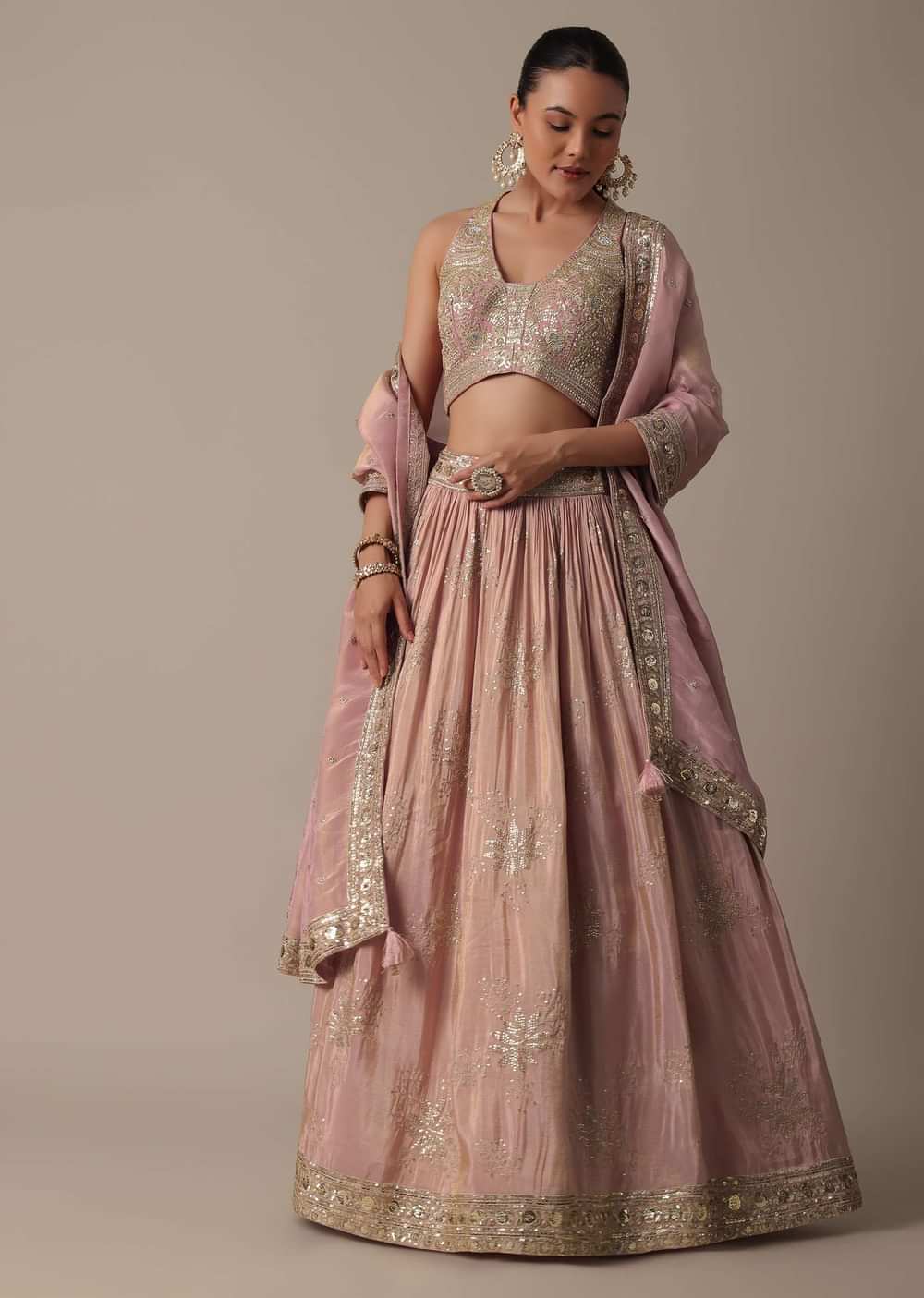 Elegant Pink Lehenga Choli Set With Intricate Embroidery