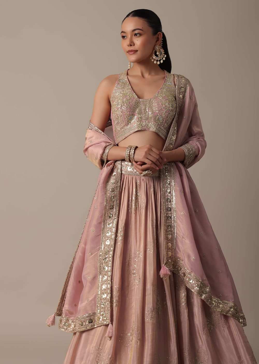 Elegant Pink Lehenga Choli Set With Intricate Embroidery