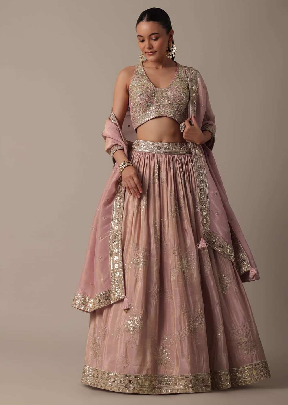 Elegant Pink Lehenga Choli Set With Intricate Embroidery