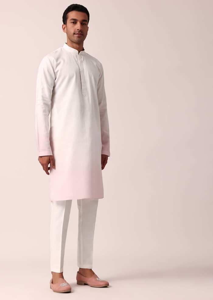 Elegant Pink Silk Jacket Kurta Set For Men