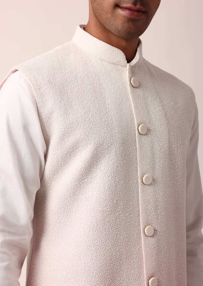Elegant Pink Silk Jacket Kurta Set For Men