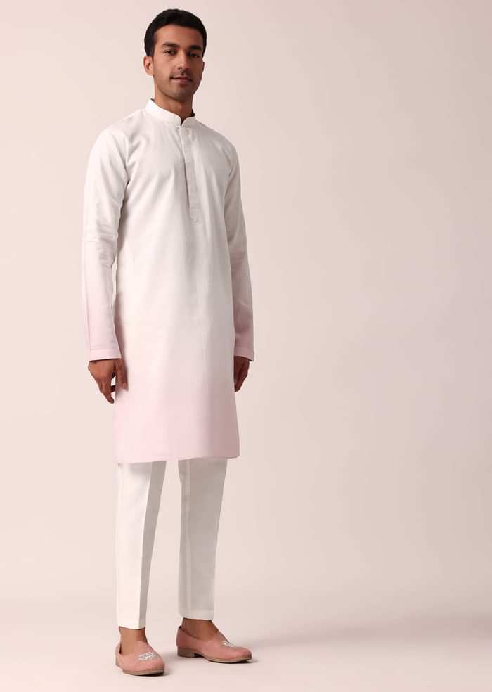 Elegant Pink Silk Jacket Kurta Set For Men