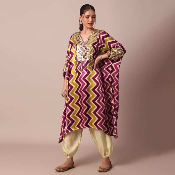 Elegant Printed Sequins Kaftaan Set