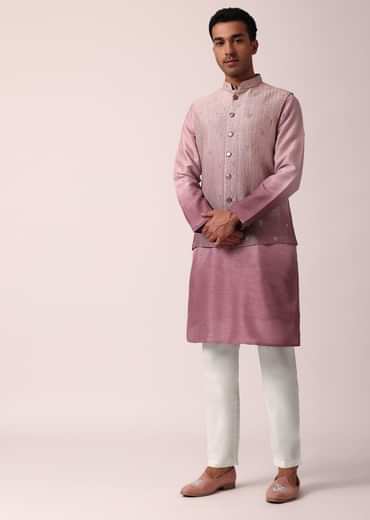 Elegant Purple Silk Embroidered Jacket Kurta Set