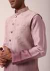 Elegant Purple Silk Embroidered Jacket Kurta Set